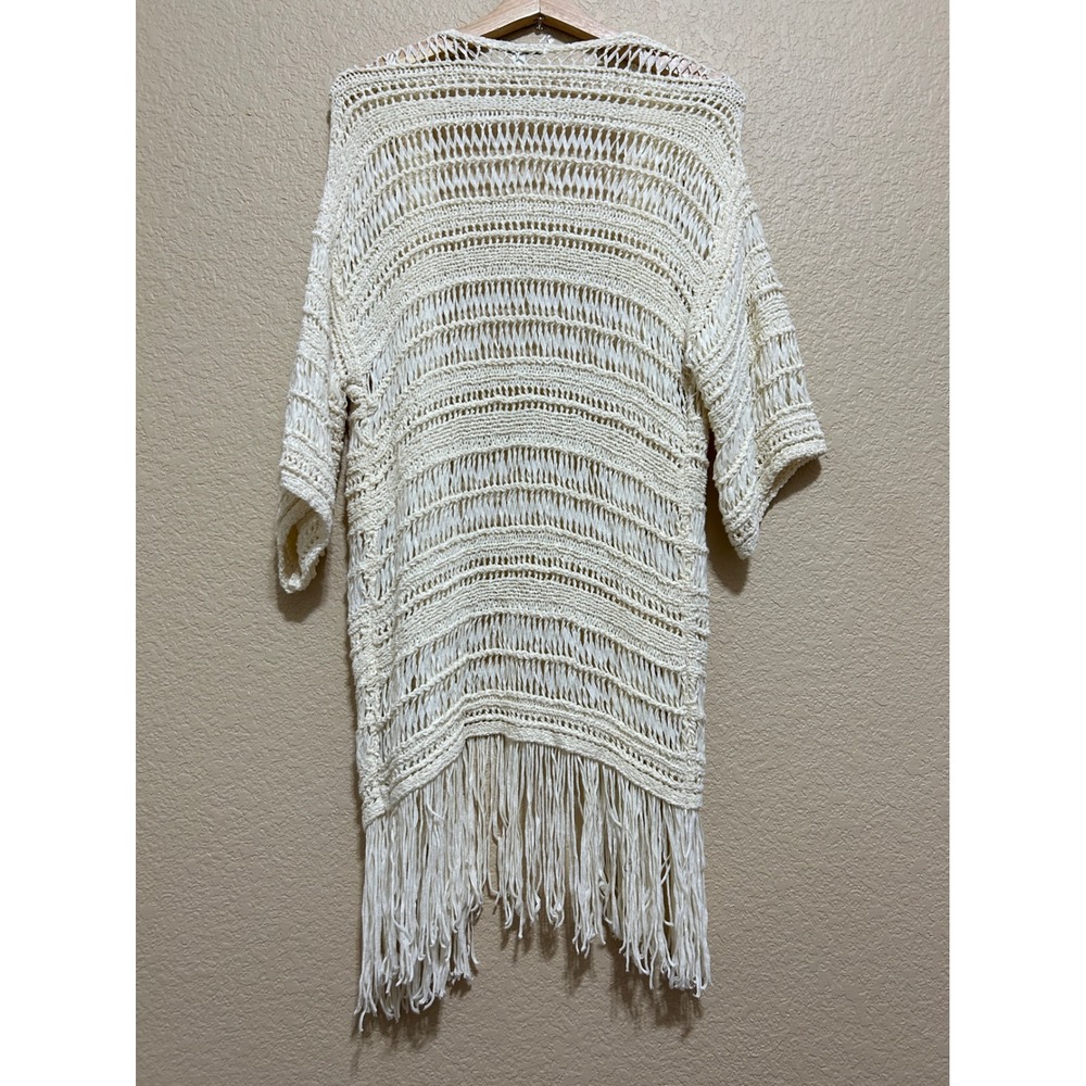American Eagle S Crochet Fringe Cardigan Cream Boho Festival Open Knit Coverup